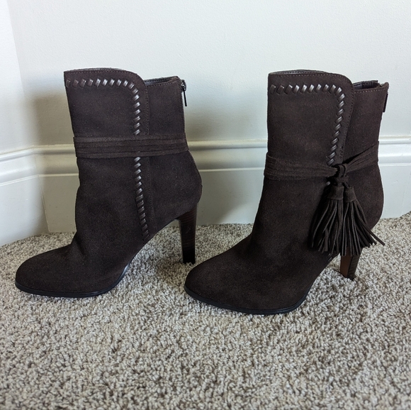Coach Jessie Suede Silky Nappa Tassel Chestnut Brown Boots sz 7 - Picture 4 of 11